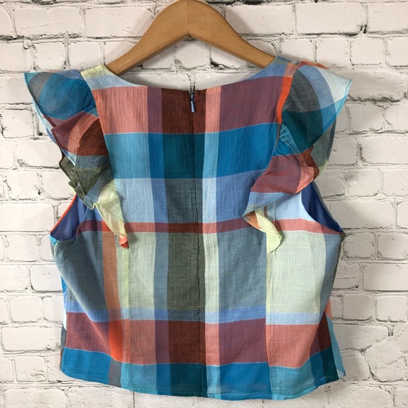 Anthropologie Maeve Madras Ruffle Top - Picture 2 of 6